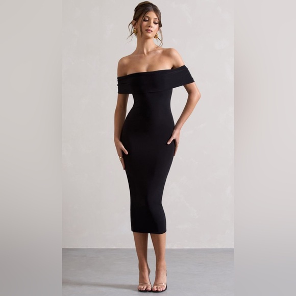 ✨ Club L London Averie Black Bodycon Bardot Midi Dress | Size US 4 ✨ - Picture 4 of 4